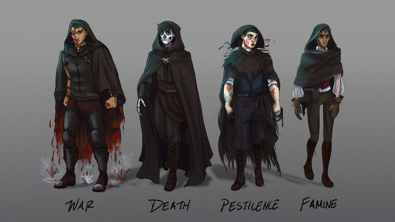 The Four Horsemen of the Apocalypse from my unpublished novel The Apocalypse that Buried Eden (Original Characters)